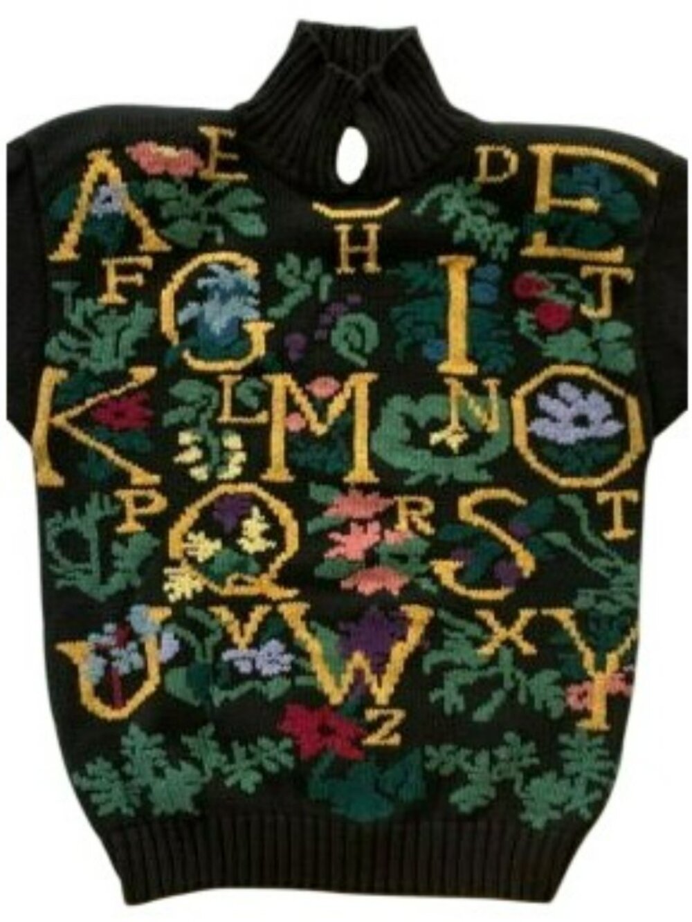 Vintage Sweater Eagle's Eye Cottagecore Grannycore Alphabet Black Y2K 80's LARGE - Picture 3 of 12